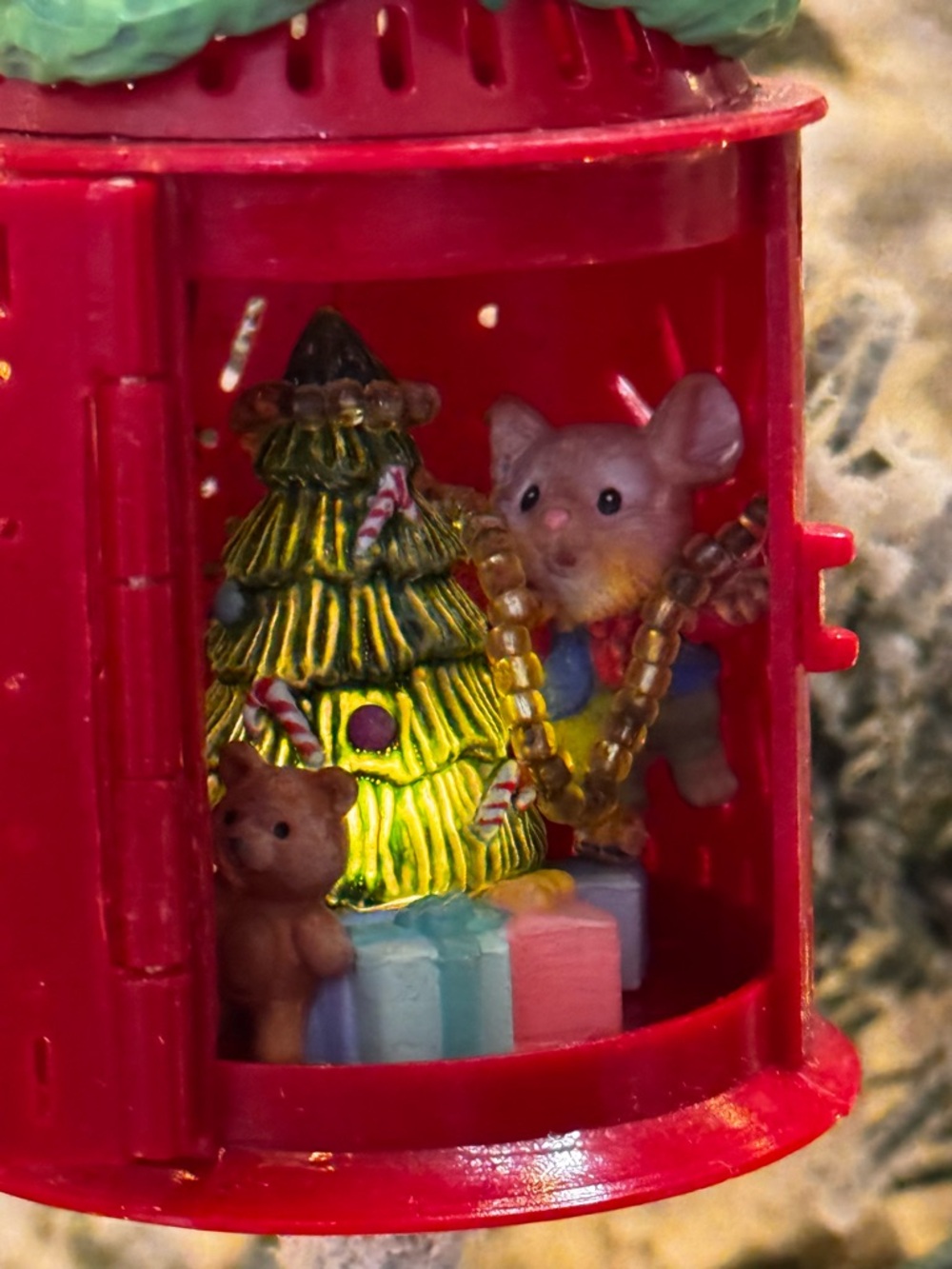 Festive Red Small Pets Habitat Ornament with Tree and Gifts